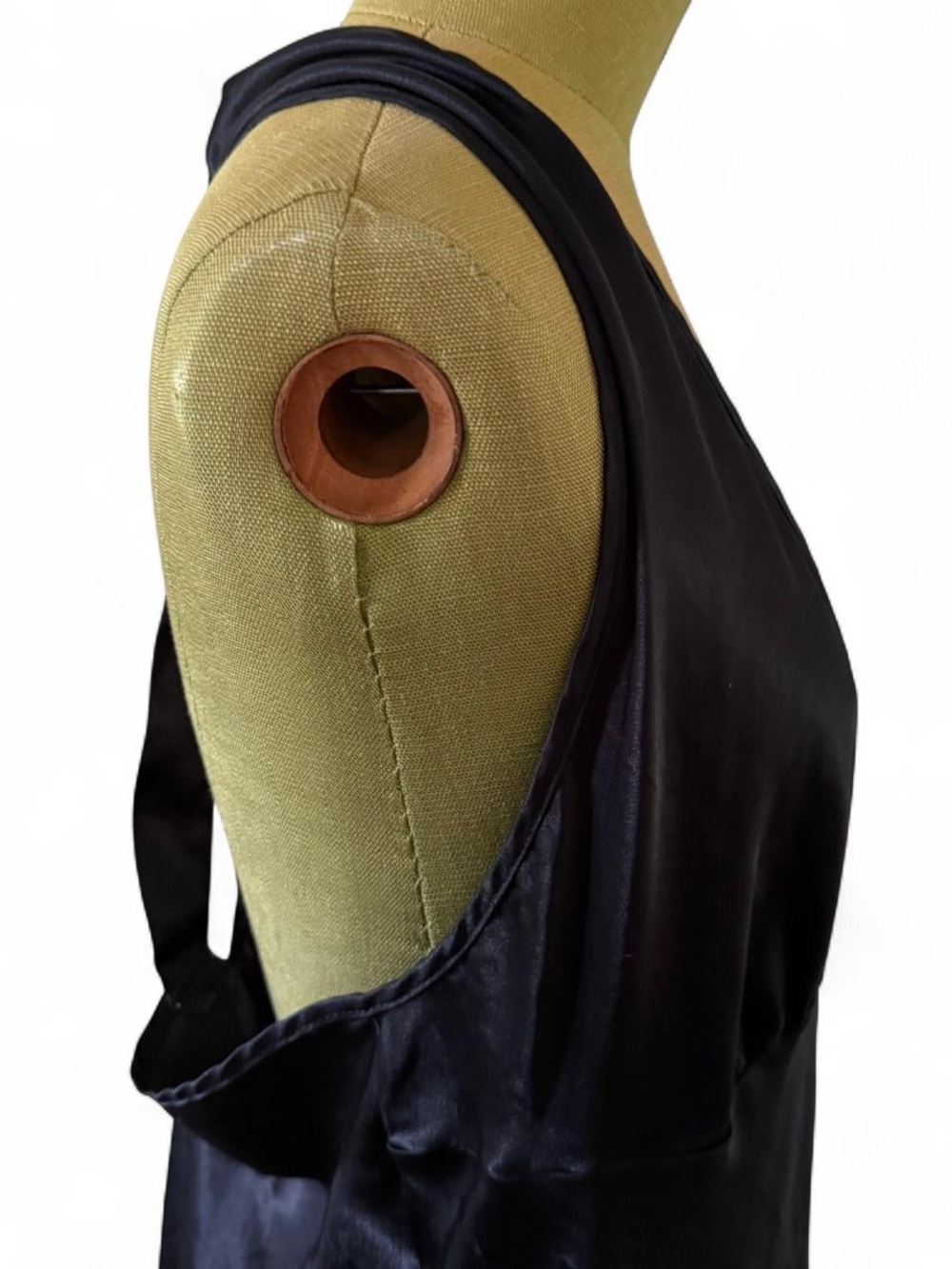 Vintage California Dynasty Black Satin Halter Dress Plunge Cutout Size L - Picture 5 of 6